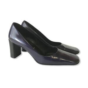 Vintage Prada 36.5 Pumps Purple Patent Leather Square Toe Block Heel Size 6.5